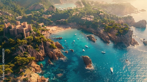Breathtaking Aerial View of Tossa De Mar Costa Brava Coast: A Stunning Perspective of Spain's Coastal Beauty