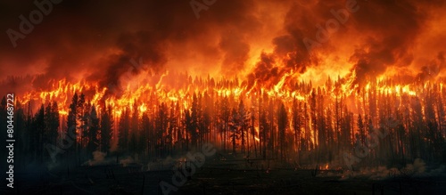 Destructive Forest Fire Engulfing Trees