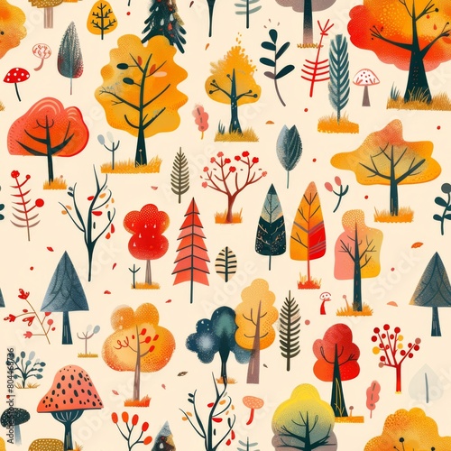 Kids Autumn-Themed Wallpaper in Flat Design

