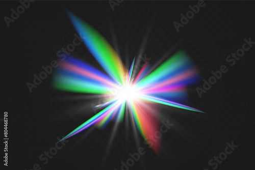 Crystal rainbow light reflection effect. Colorful clear iridescent lenses.	

