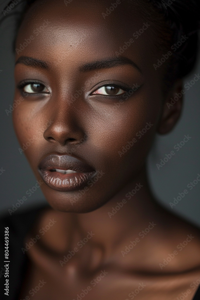 A professional Studio photo portrait of a gorgeously beautiful African woman and perfect skin A professional Studio photo portrait of a gorgeously beautiful African woman and perfect skin