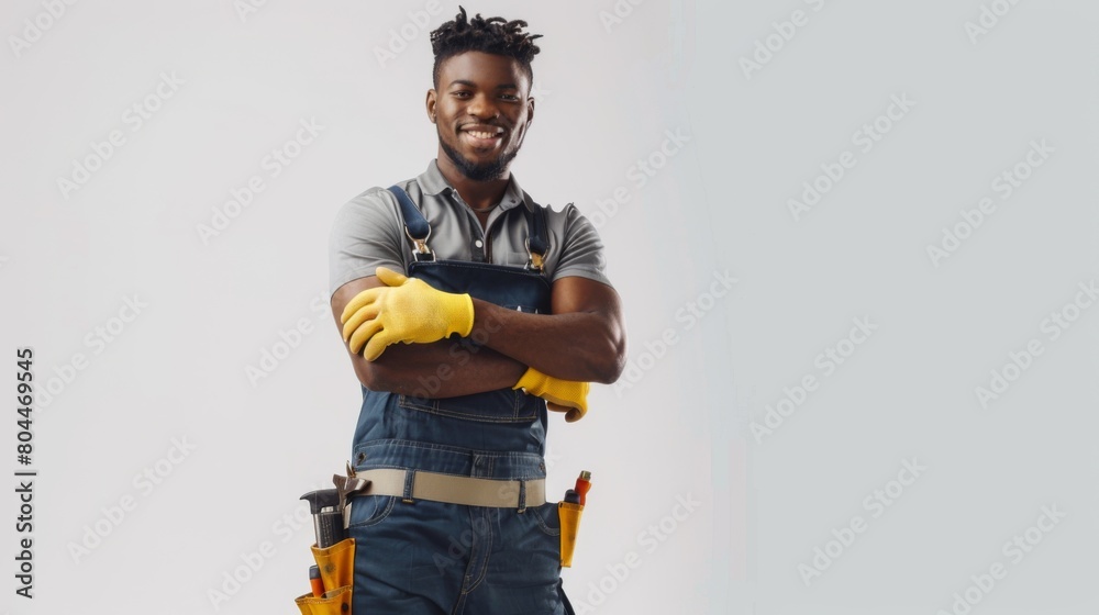 Smiling Handyman in Work Attire Smiling Handyman in Work Attire
