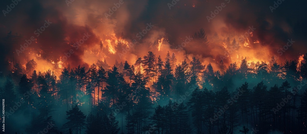 Devastating Forest Fire Engulfing Tall Trees