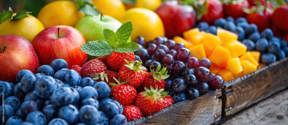 Wooden Crate Filled With Various Fresh Fruits Wooden Crate Filled With Various Fresh Fruits