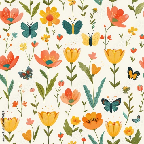 Simple Seamless Mother's Day Pattern with Spring Flowers and Butterflies   © Kristian