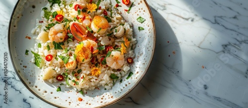 White Plate With Rice and Shrimp photo