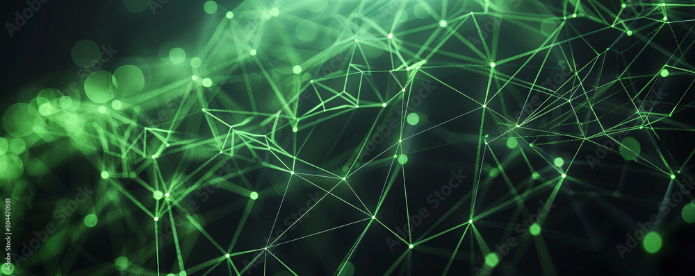 Neon green abstract web on a gradient of black to gray, symbolizing advanced telecommunications networks.
