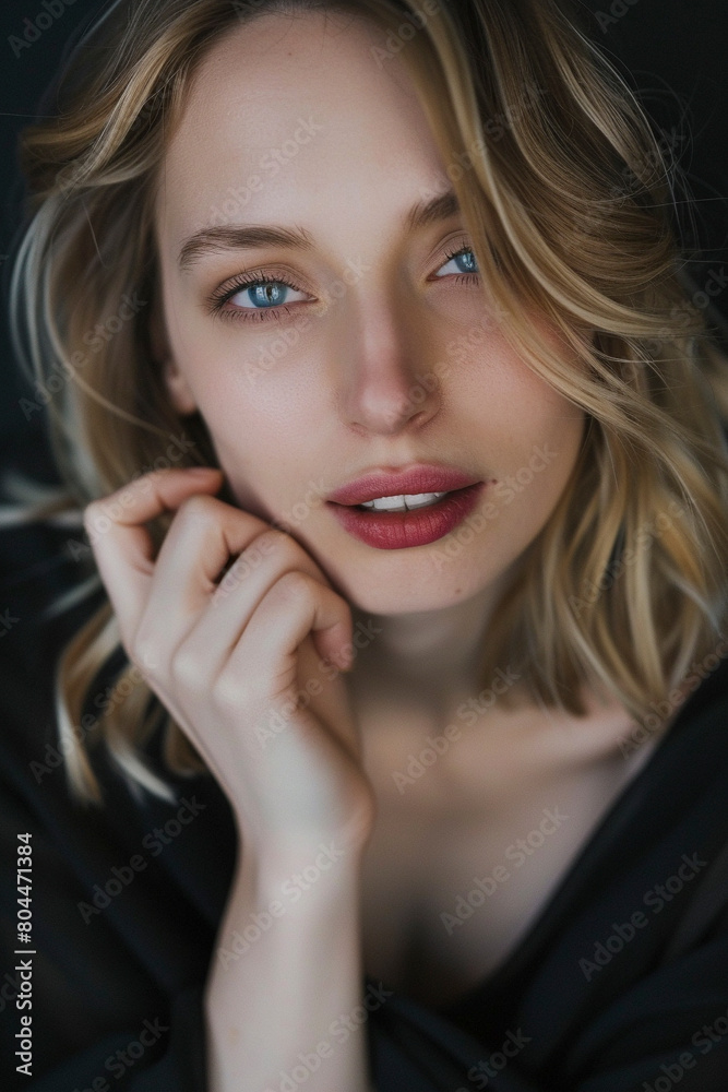 A professional Studio photo portrait of a gorgeously beautiful blonde woman and perfect skin A professional Studio photo portrait of a gorgeously beautiful blonde woman and perfect skin
