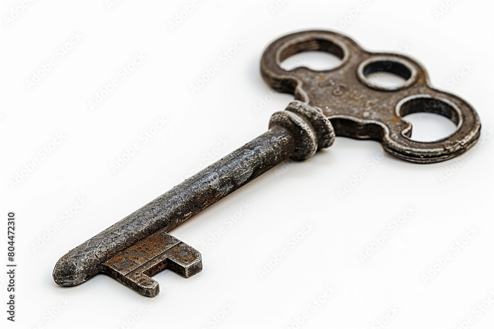 key isolated on white. A single metal home shaped key on a white background, representing access, security, and privacy. Real estate. key isolated on white. A single metal home shaped key on a white background, representing access, security, and privacy. Real estate.