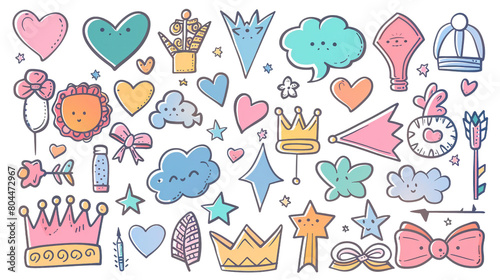 Whimsical Hand Drawn Doodle Collection of Colorful Vector Elements for Social Media and Idol Posters - Trendy Design for Stickers and Decorative Artwork