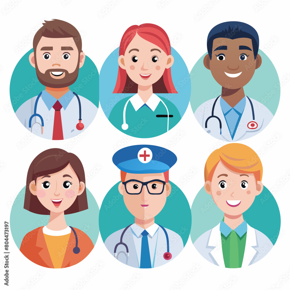Set of female and male doctor avatars. Flat style. Vector illustration Set of female and male doctor avatars. Flat style. Vector illustration