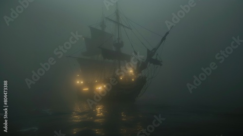 Wallpaper Mural Sailing ship in sea water in heavy fog. Torontodigital.ca