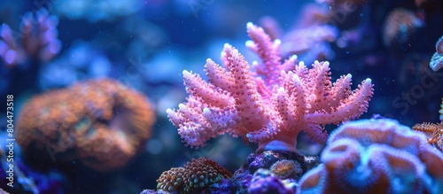 Close Up of Pink Hard Coral Acropora Nasuta in Aquarium