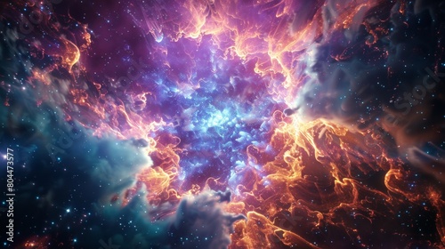 A hyper-realistic close-up of a supernova remnant, emphasizing vibrant colors and intricate details, suitable for a wallpaper © ktianngoen0128