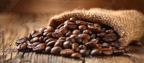 A Sack of Coffee Beans on a Wooden Table