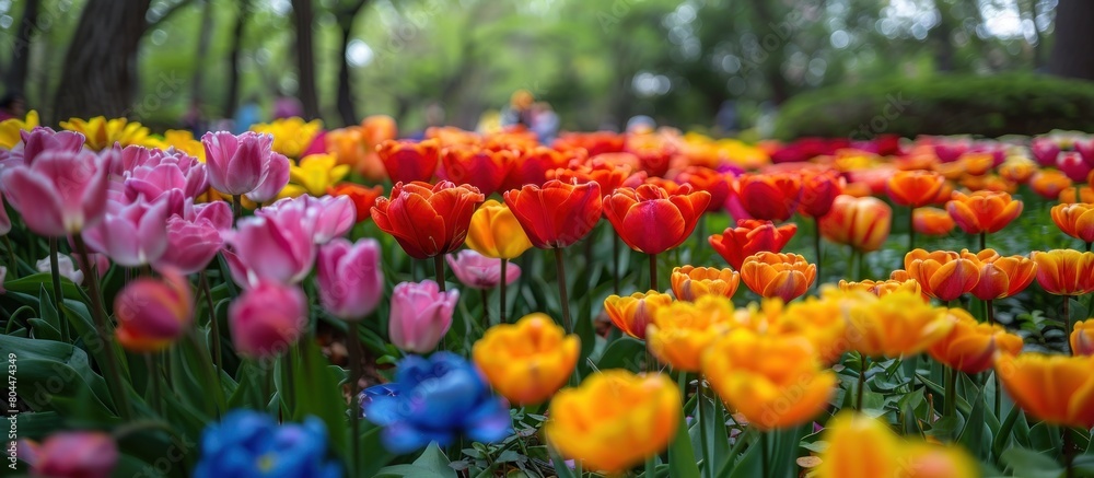 Obraz premium Vibrant Field of Tulips and Flowers