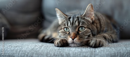 Cat Resting on Gray Couch © FryArt Studio