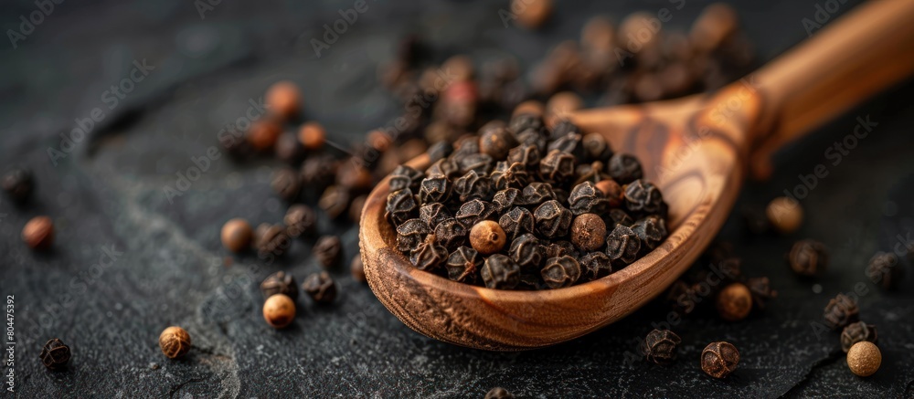 Wooden Spoon Filled With Black Pepper Wooden Spoon Filled With Black Pepper