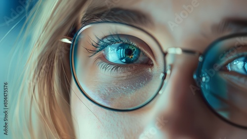 Close-up of a woman's eyes through eyepieces