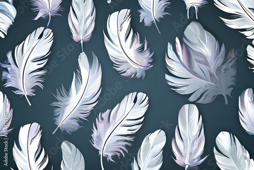 Seamless pattern background showcasing a collection of hand-drawn feathers arranged in a slightly randomized manner. photo