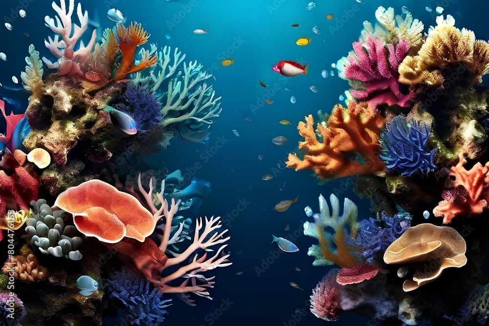 Set of seamless pattern of underwater coral reef and ocean for wallpaper mockup isolated on transparent background. Set of seamless pattern of underwater coral reef and ocean for wallpaper mockup isolated on transparent background.