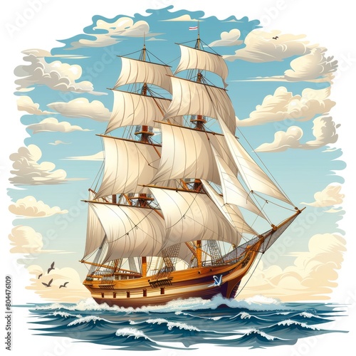 Vector illustration of a sailing ship