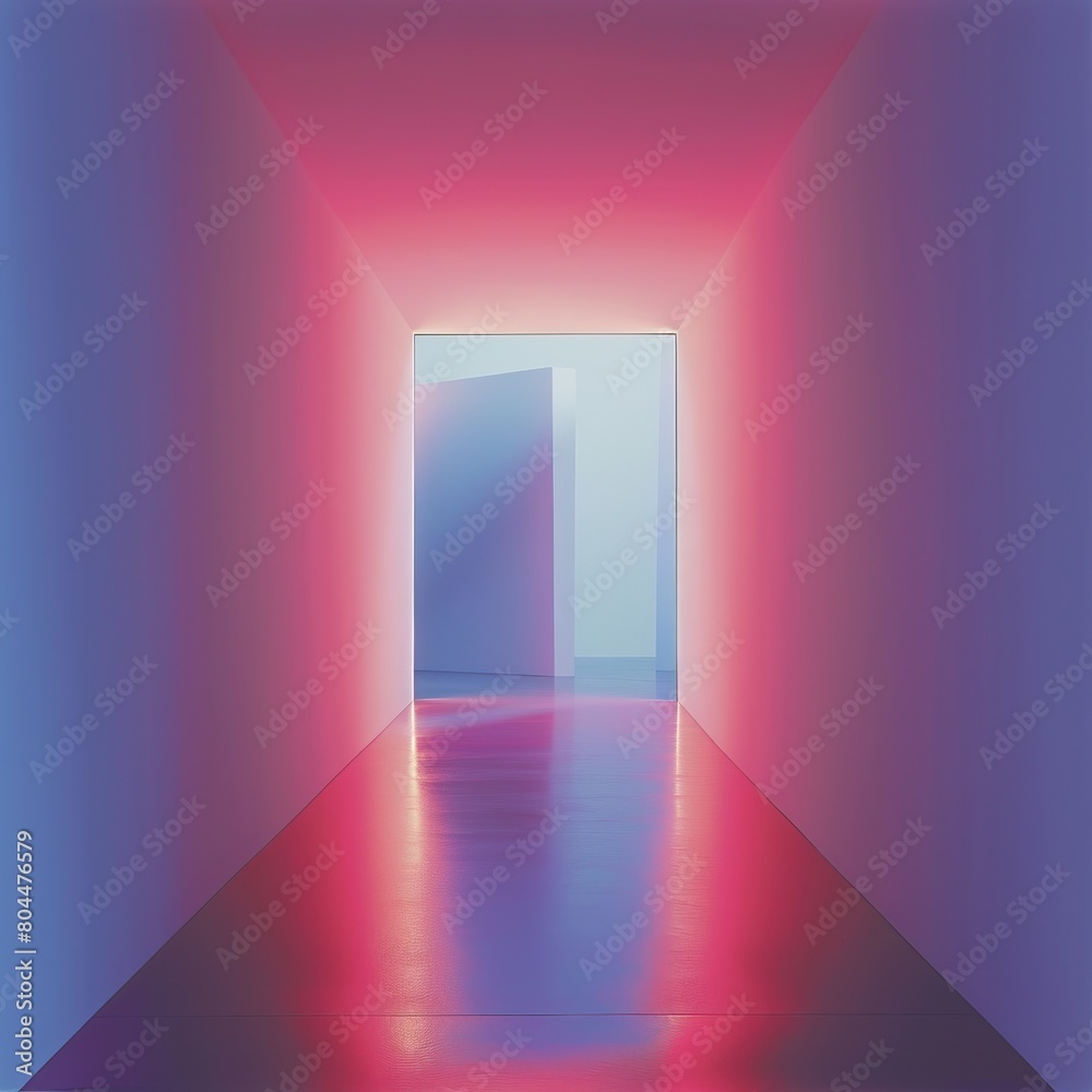 dark hallway with a bright light at the end of the hall. The light is coming from a door that is slightly open. dark hallway with a bright light at the end of the hall. The light is coming from a door that is slightly open.