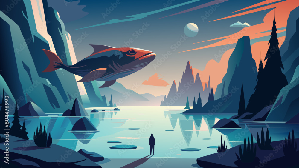 Obraz premium In the extremely barren north, there is a dark sea, which is the Heavenly Pond. There is a fish there, which is several thousand li in breadth