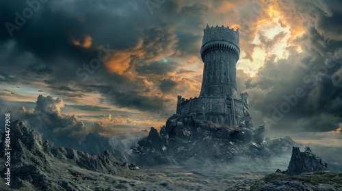 A lone castle tower stands defiant against the onslaught of the enemy horde photo