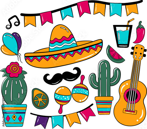 mexican culture vector , cartoon, sticker, cinco de mayo