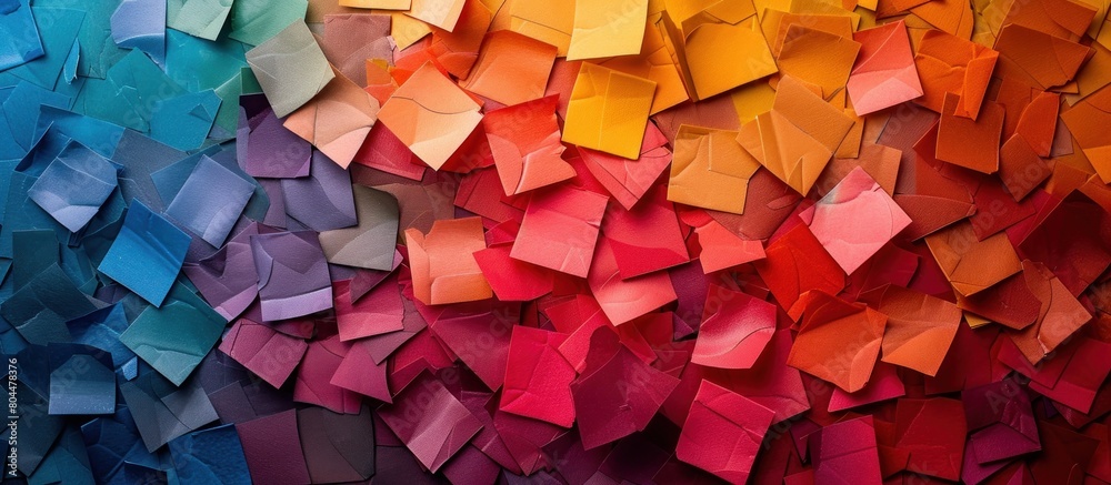 Vibrant Colorful Wall Covered in Assorted Paper Pieces