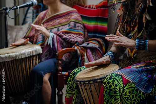 Sao Paulo, SP, Brazil - January 27 2024: Women playing drums details.