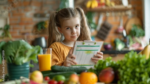Girl with Clipboard in Kitchen