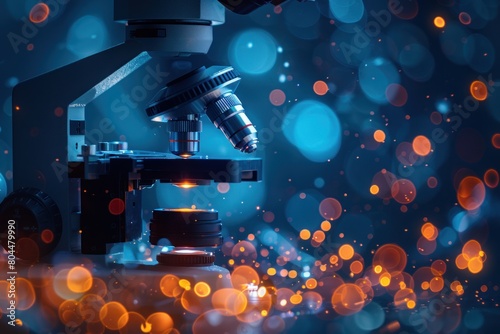 Microscope with Colorful Bokeh Light Background photo
