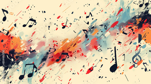 abstract canvas of musical notes and symbols, splashed with vibrant colors, creating a symphony of visual music photo