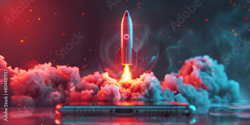 The launch of the spacecraft into space, Space rocket in the sky concept of goal and striving for success photo