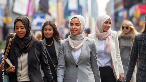 group of business woman walking in the city