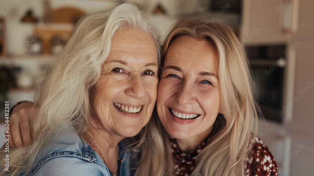 happy elderly woman with younger daughter happy elderly woman with younger daughter