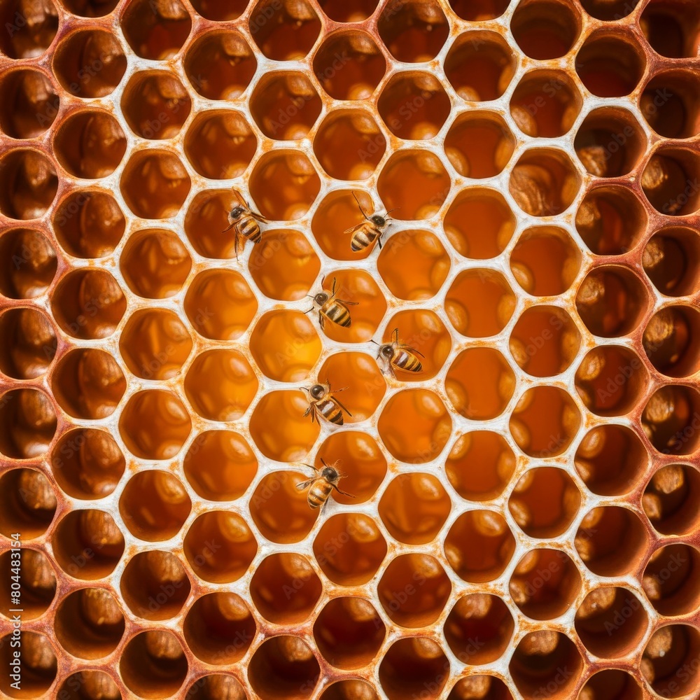 Honeycombs with bee close up. Texture Macro photo. Honeycombs with bee close up. Texture Macro photo.