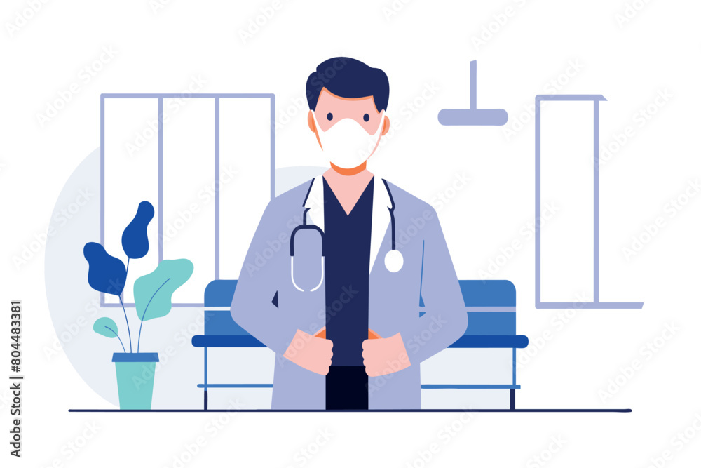 A male doctor in medical attire preparing for a consultation A male doctor in medical attire preparing for a consultation
