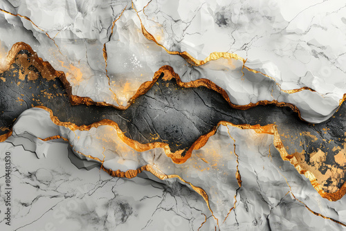  A highresolution, hyperrealistic digital painting of an abstract marble pattern with dark gray and light gold color palette. Created with Ai