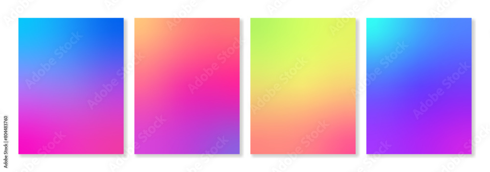 Set of 4 vector gradient backgrounds of vibrant colors with soft transitions. For covers, wallpapers, brands, social media and other bright projects. Set of 4 vector gradient backgrounds of vibrant colors with soft transitions. For covers, wallpapers, brands, social media and other bright projects.