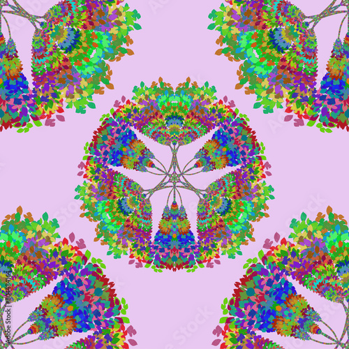 Seamless floral pattern in various colors for tiles, wrapping paper, and tablecloths.