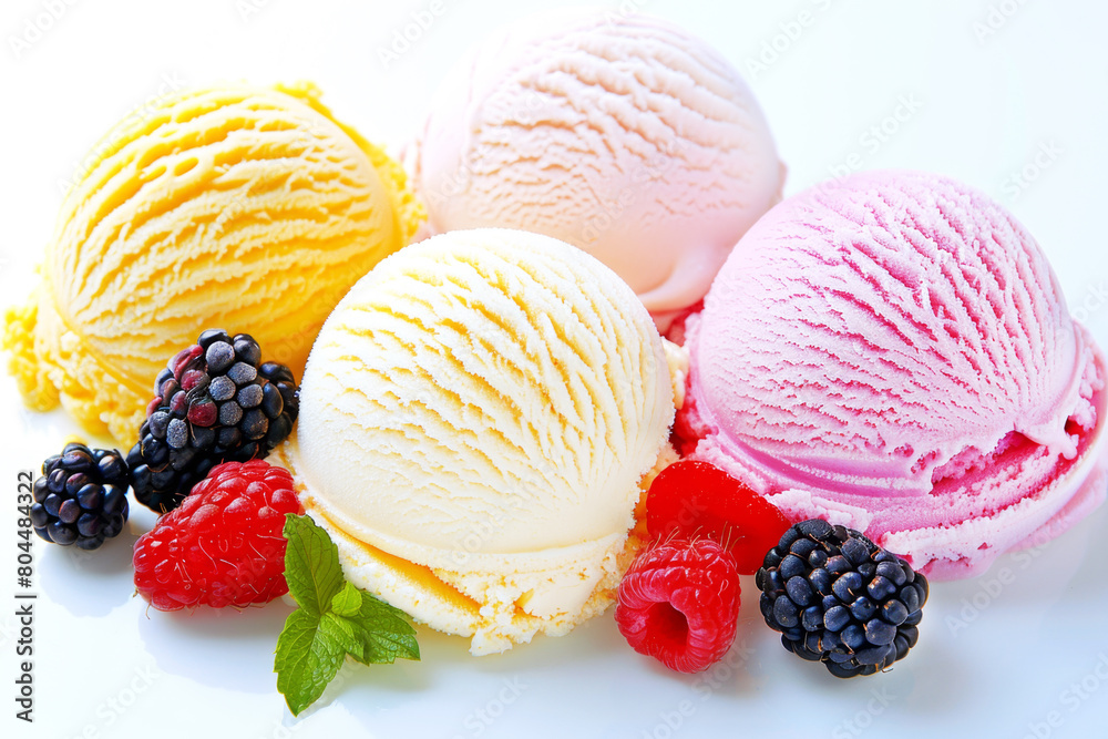Scoops of Ice Cream With Raspberries and Blackberries AI generative Scoops of Ice Cream With Raspberries and Blackberries AI generative