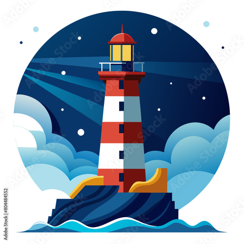 Majestic lighthouse standing tall amidst crashing waves, guiding ships safely through the night with its beacon of light