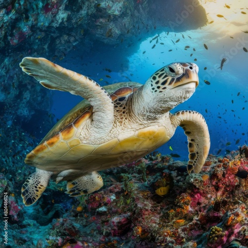 Sea turtle swimming. Marine life. © Gleb