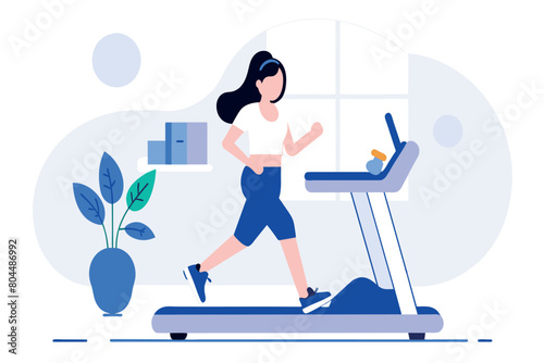 Female training indoors on a treadmill, focused on fitness