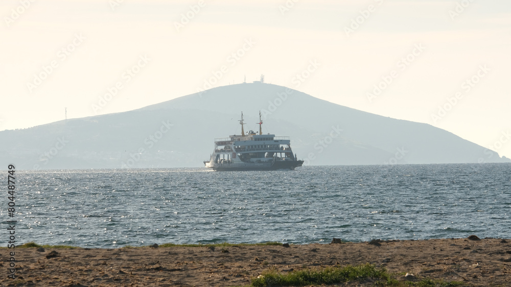 Ferry travelling between Bozcaada and Geyikli at Çanakkale Türkiye. 