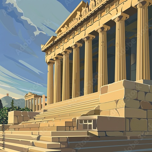 Use geometric shapes and patterns to illustrate the harmony and symmetry of the Acropolis architecture , super realistic photo