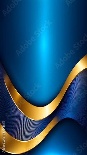 Abstract background composed of blue and gold waves, luxury background, used for product display, leaving space for text, wave pattern